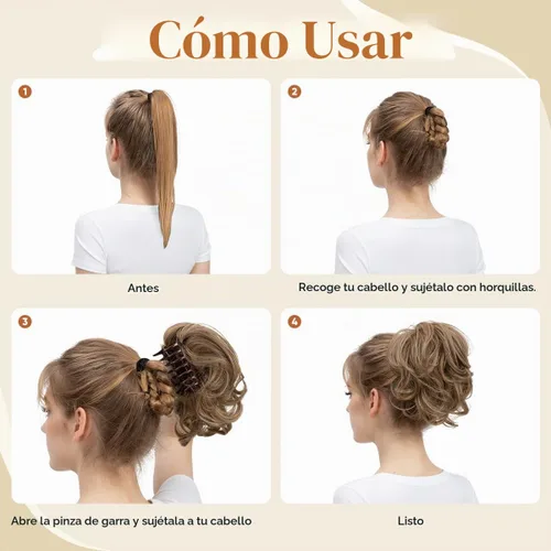Vista 6 de Pinza de pelo con clip de garra, moño corto, pieza de cabello de moño desordenado, extensiones de cabello flexibles, ramificación de cabello