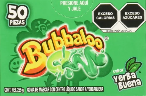 Vista 3 de Bubbaloo Yerbabuena. Pepermint Bubbaloo - Goma de mascar mexicana - 1 paquete de 50 uds.