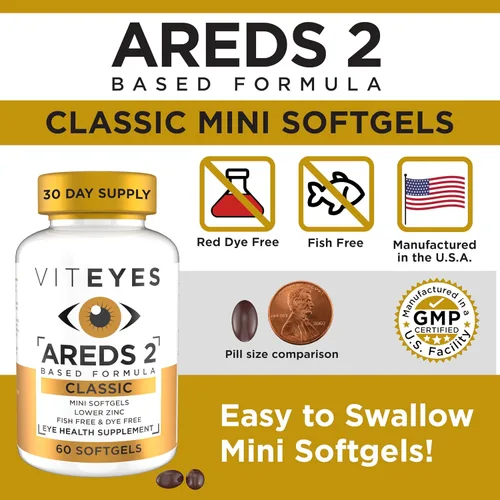 Vista 6 de Viteyes AREDS 2 Fórmula Clásica de Salud Macular en Cápsulas Blandas, Vitamina para la Salud Ocular y Protección de la Visión, Bajo en Zinc