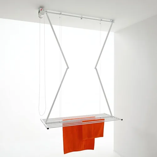 Vista 10 de foxydry Mini, Estante de Secado de Ropa Montado en el Techo con Polea, Secador Vertical Plegable para Ropa de Lavandería, Estante de Secado