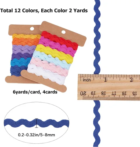 Vista 2 de GORGECRAFT Rick Rick - Cinta de 24 yardas, 12 colores, 0.197 in, costura ondulada, flecos, tejido trenzado, encaje para manualidades, costura, ropa