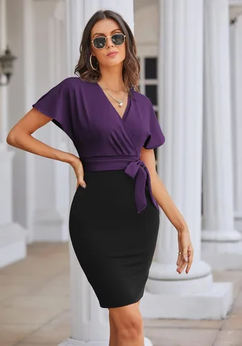 Vista 2 de GRACE KARIN - Vestido tipo tubo de trabajo para mujer, vestido de lápiz para boda, oficina, cóctel, fiesta, manga larga