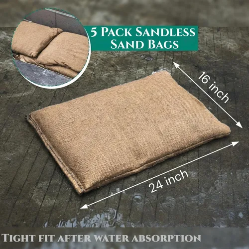 Vista 2 de Paquete de 5 bolsas de arena sin arena, barreras de agua para garaje, barreras de inundación, bolsas de arena de 16 x 24 pulgadas para inundaciones