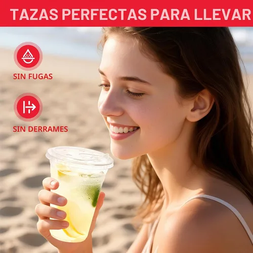 Vista 5 de Vasos de plástico con tapas de 16 onzas, paquete de 100 tazas de café helado desechables transparentes con tapas para sorber sin pajilla, taza