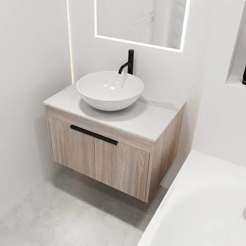 Vista 11 de Tocador de baño flotante con fregadero, armario de baño montado en la pared de 24 pulgadas, tocador de almacenamiento brillante debajo de la unidad