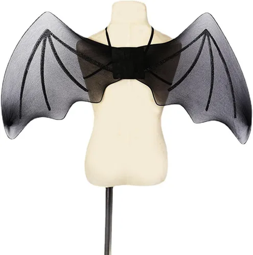 Vista 5 de BinaryABC Disfraz de alas de murciélago de vampiro, accesorio de cosplay de Las alas negras de poliéster suave son ligeras con correas de hombro