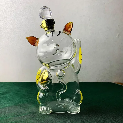 Vista 4 de Decantador de vidrio de 33.8 fl oz con diseño único en forma de gato y tapón hermético