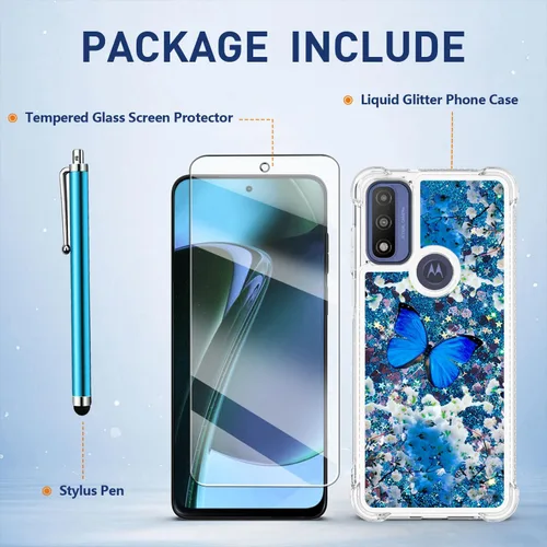 Vista 5 de Funda para Moto G Play 2023, Moto G Pure/G Power 2022 con protector de pantalla, para mujeres y niñas, con purpurina líquida, flotante, linda funda