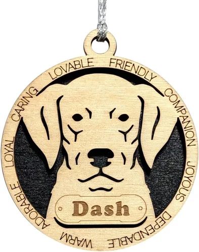 Vista 81 de Adorno de Navidad personalizado para perro Cavalier King Charles Spaniel, redondo de 3 pulgadas, madera cortada con láser de 2 capas, nombre y texto