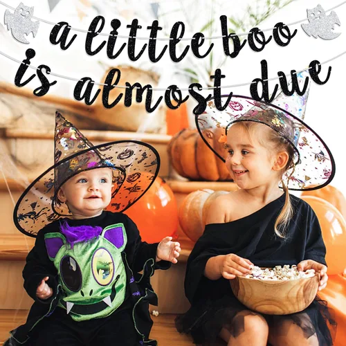 Vista 3 de Cartel de A Little Boo is Almost Due – Cartel colgante de Halloween Baby Shower, Octubre Baby, Happy Boo Day cumpleaños, suministros de decoración