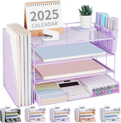 Vista 10 de OPNICE - Organizadores de escritorio y accesorios, para espacio de trabajo, suministros de oficina, organizador de archivos con 2 soportes para Negro