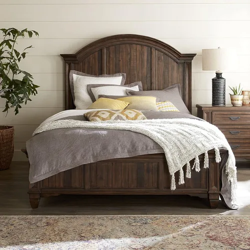 Vista 8 de Modus Furniture Cama con paneles de madera maciza, Queen, Broderick - Marrón avena silvestre