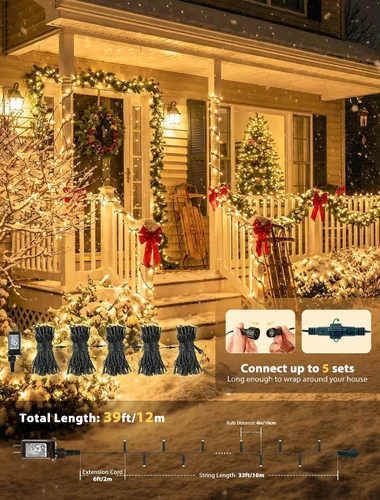 Vista 3 de Hopolon Guirnalda de luces para interiores y exteriores, 33 pies, 100 luces LED de Navidad con control remoto, cable verde conectable, luces