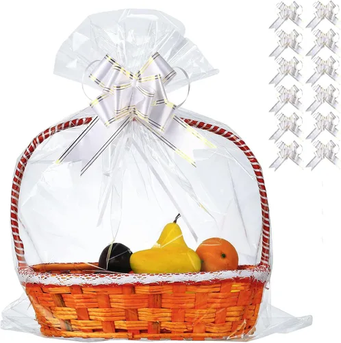 Vista 12 de 30 paquetes de bolsas de celofán de 32 x 40 pulgadas para cesta, bolsas de celofán transparentes extragrandes gigantes, bolsas de celofán