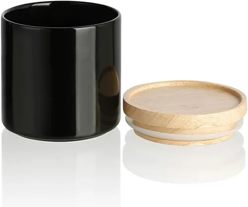 Vista 46 de Recipientes de cocina Sweejar, tarro de almacenamiento de cerámica para alimentos, recipientes apilables con tapa hermética de madera para servir
