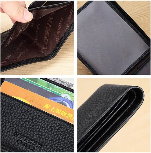 Vista 6 de LAORENTOU Carteras de cuero genuino para hombres, caja de regalo, carteras delgadas para hombre, tarjetas de crédito, monederos casuales