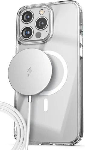 Vista 11 de ENCASED Funda magnética transparente 2 en 1 para iPhone 15 con cargador inalámbrico incluido (transparente) compatible con MagSafe