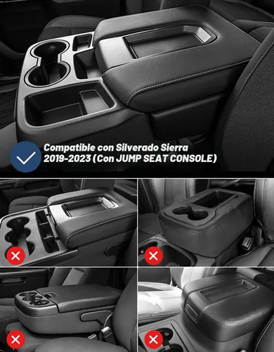 Vista 2 de ISSYAUTO Funda de consola central compatible con Silverado Sierra Jump Seat 2019-2024 Funda de cuero para reposabrazos