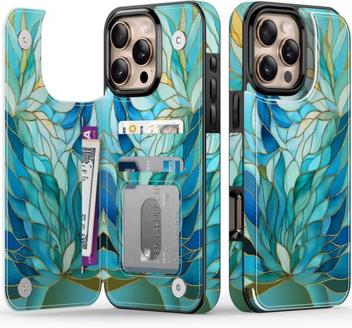 Vista 42 de FUNMIKO Funda tipo cartera para iPhone 13 con tarjetero, bloqueo RFID, protección de grado militar y obras de arte impresas con rayos UV, cierre
