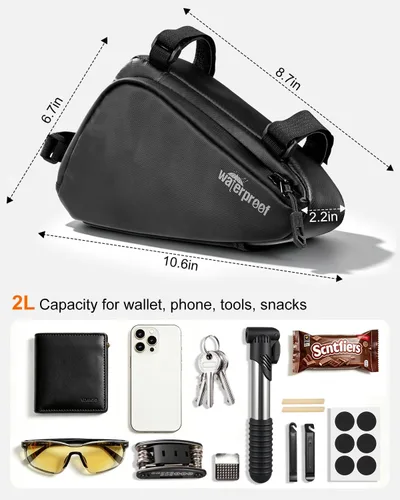 Vista 3 de NDakter Bolsa de Almacenamiento para Cuadro de Bicicleta 2L, Bolsa Triangular Impermeable para Bicicleta, Paquete de Ciclismo para Teléfono