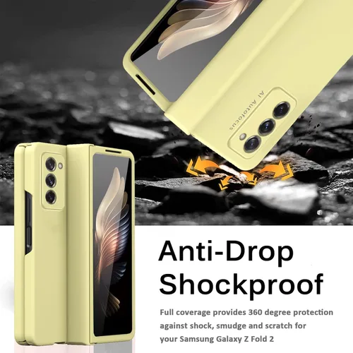 Vista 5 de Miimall Funda compatible con Samsung Galaxy Z Fold 2 con protector de vidrio duro todo incluido, antihuellas, a prueba de golpes, con bisagra