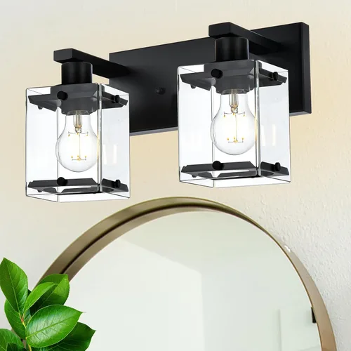 Vista 20 de Iluminación de aplique de pared de 2 luces con base de bombilla E26, lámpara de tocador de baño moderna de níquel cepillado para sobre espejo