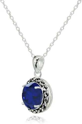 Vista 2 de Plata de Ley auténtica o de imitación creado Gemstone redondo oxidado collar de colgante de cuerda