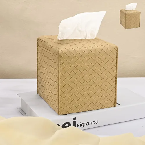 Vista 26 de HOMOTEK Paquete de 2 fundas para caja de pañuelos, soporte cuadrado de piel sintética, organizador de papel decorativo para baño, mesitas de noche