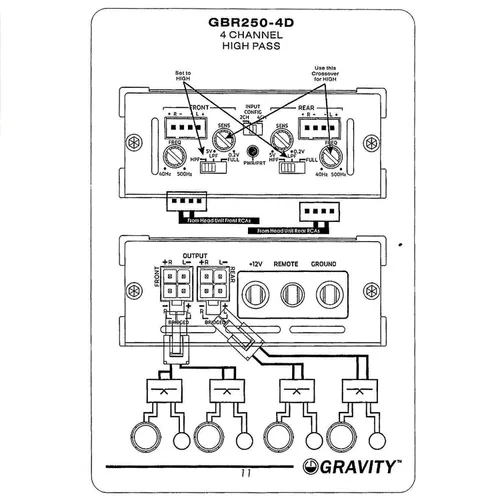 Vista 6 de Gravity GBR250.4D - Amplificador digital de 4 canales de rango completo - True 360W RMS, micro diseño ultra compacto, entradas estéreo RCA