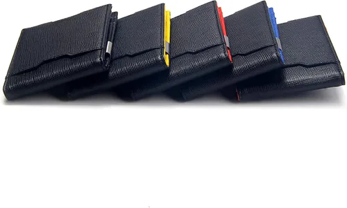 Vista 6 de Cartera plegable para hombre con clip para dinero bolsillo frontal minimalista de cuero con bloqueo RFID