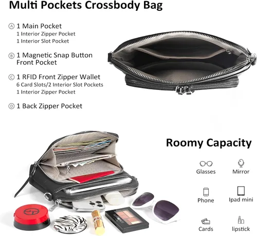 Vista 5 de befen - Bolsos cruzados de cuero genuino para mujer, bolso pequeño cruzado para el hombro con billetera RFID incorporada