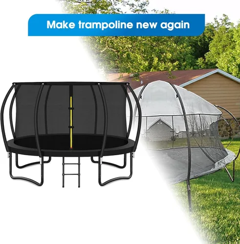 Vista 8 de 8 postes curvos para cama elástica de 14 pies con red de recinto Safety enclosure net and 8 curved poles, plastic T connectors, fiberglass rods