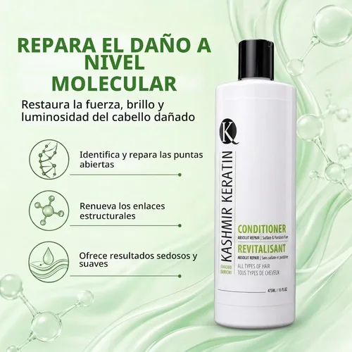 Vista 2 de Kashmir Keratin Acondicionador enriquecido sin sulfatos parabenos para todo tipo de cabello, nueva presentación (16 onzas líquidas)