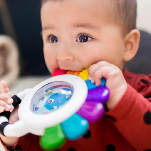 Vista 10 de Baby Einstein Outstanding Opus The Octopus - Sonajero sensorial y mordedor, juguete multiusos, sin BPA y refrigerable, 3 meses en adelante Sonajero