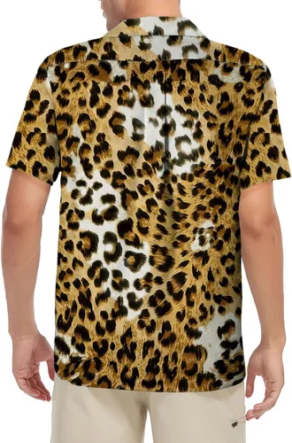 Vista 5 de American Trends Camisa hawaiana de manga corta con botones tropicales para Impresión de leopardo