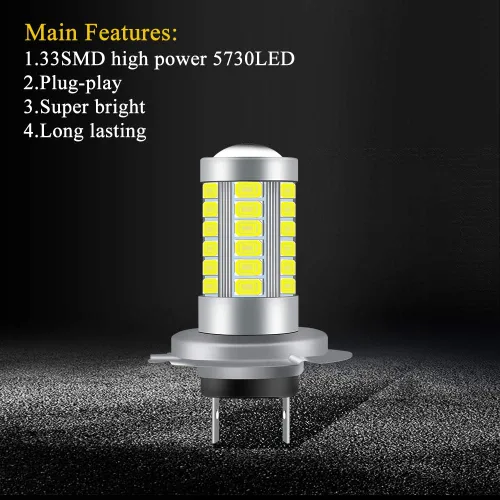 Vista 4 de Bombillas antiniebla H7 6500K de xenón blanco fresco superbrillante DRL 5730 33-SMD 12V diurnas luces antiniebla conducción DRL luces LED bombillas
