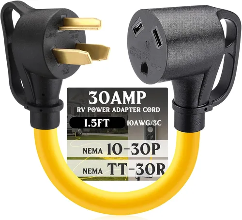 Vista 9 de Kanayu Cable adaptador de corriente NEMA 14-30P a TT-30R RV de 30 amperios Negro