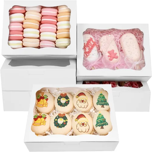 Vista 10 de 20 cajas de panadería marrón de 8 x 6 x 2.5 pulgadas con ventana, cajas de galletas, cajas de dulces, cajas de postre, cajas de donas, cajas