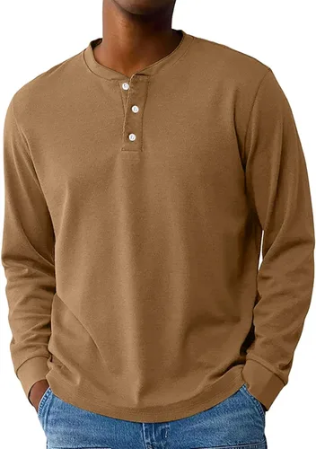 Vista 14 de Camisas de verano para hombre, camiseta Henley de manga larga con botones, estilo casual, M-3XL