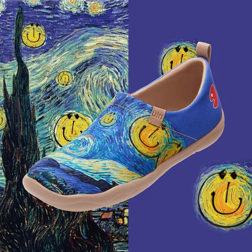 Vista 2 de UIN Zapatos deportivos ligeros para mujer para caminar informales con diseño de arte pintados divertidos para viajes vacaciones sonrientes