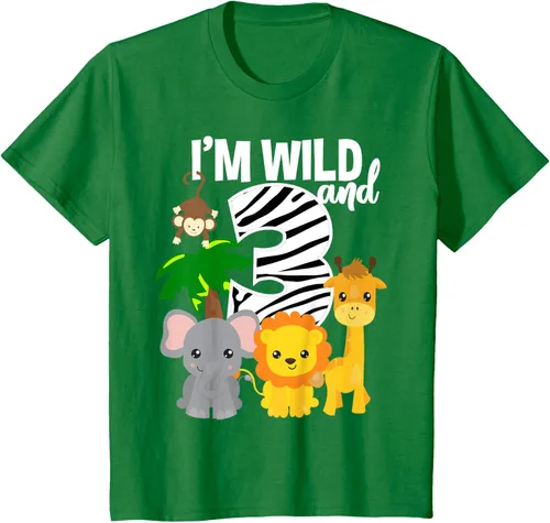 Vista 43 de Camiseta de cumpleaños con temática de zoológico de I'm Wild and 3, Negro, S