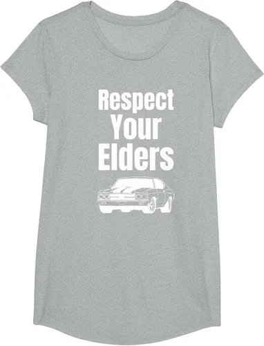 Vista 48 de Divertido regalo de auto para chicos – Respect Your Elders Classic Muscle Car Camiseta, Negro, S