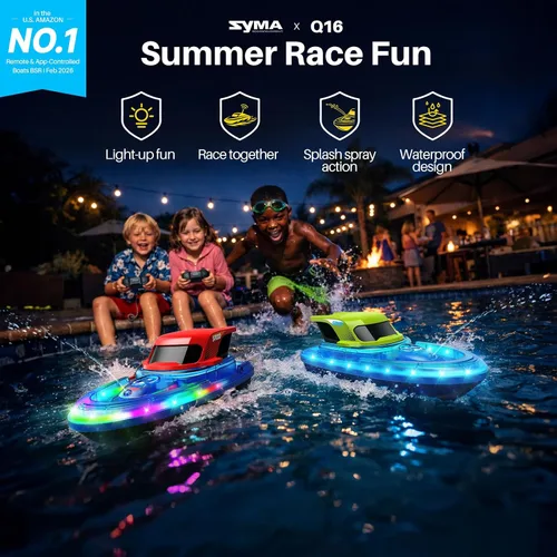 Vista 10 de SYMA Paquete de 2 barcos RC para niños, barcos de control remoto para piscina, luz LED de 7 modos y rociador de agua, hasta 40 minutos en total