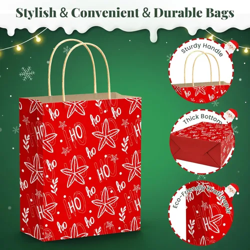 Vista 3 de DeckTheHalls Paquete de 12 Bolsas de Regalo de Navidad con 12 Estampados Elegantes, Bolsas Tote de Navidad con Asa Resistente, Bolsas de Regalo