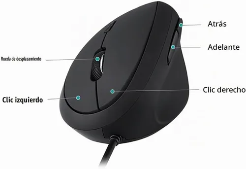 Vista 2 de Ratón ergonómico con cable, ratón vertical óptico con 3 ajustables 800/1200/1600, 6 botones USB ratón de computadora