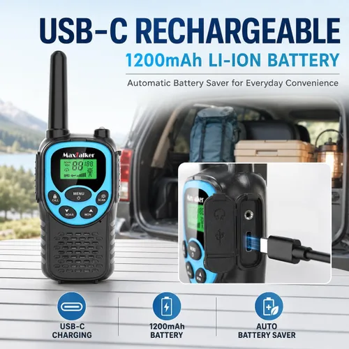Vista 7 de Walkie Talkies - Paquete de 4 radios bidireccionales recargables FRS de Verde/Azul/Amarillo/Naranja