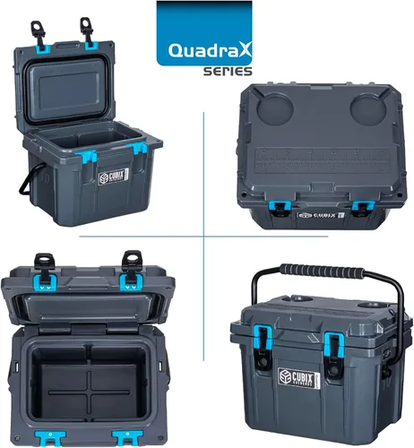 Vista 8 de Cubix Outdoors, Enfriador personal rotomoldeado QuadraX 10QT, hielera dura aislante portátil, retención de frío de 3 días, portaviandas Gris granito
