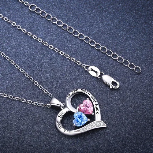 Vista 3 de Cuoka Collar de plata de ley 925 con texto en inglés "I Love You to The Moon and Back