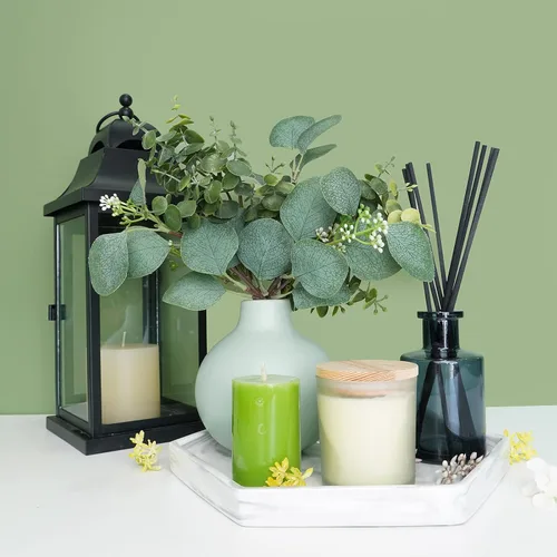 Vista 5 de Hojas artificiales de eucalipto de dólar plateado a granel, tallos y ramas sintéticas para ramos de florero, arreglos florales, corona, decoración