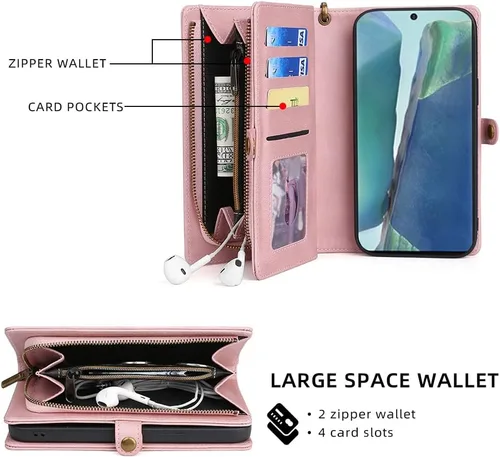 Vista 3 de Asuwish Funda de teléfono para Samsung Galaxy Note 20 5G con cremallera, funda desmontable con protector de pantalla de vidrio templado y tarjetero